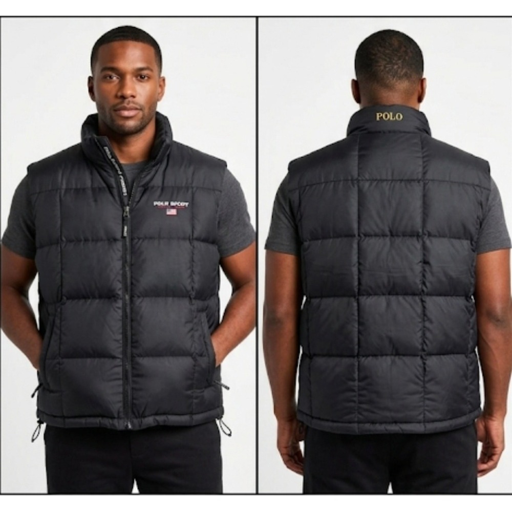 Vintage 90s Polo Sport Ralph Lauren Puffer Down Vest Black Men Large Iconic Logo